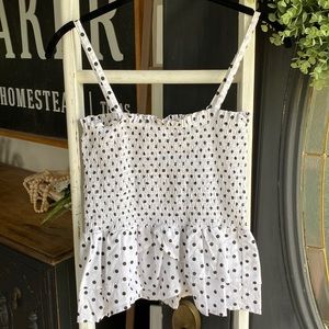 White and Black polka dot cute summer shirt, had some ruffles on the bottom